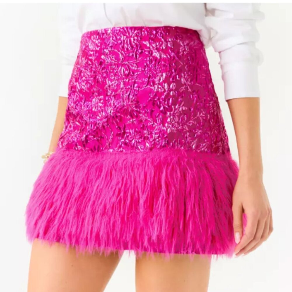 NWT Lilly Pulitzer Charmain Mini Skirt Pink Petal Party Metallic Size 8 - Picture 5 of 15